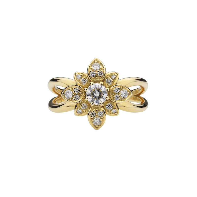 Main Image 2 of Gucci Flora 18ct Yellow Gold 0.16ct Diamond Flower Shaped Ring (Size J - K)