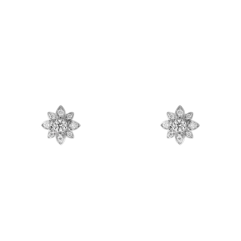 Main Image 1 of Gucci Flora 18ct White Gold & 0.30ct Diamond Stud Earrings