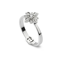 Gucci Flora 18ct White Gold 0.15ct Diamond Flower Shaped Ring (Size J - K)