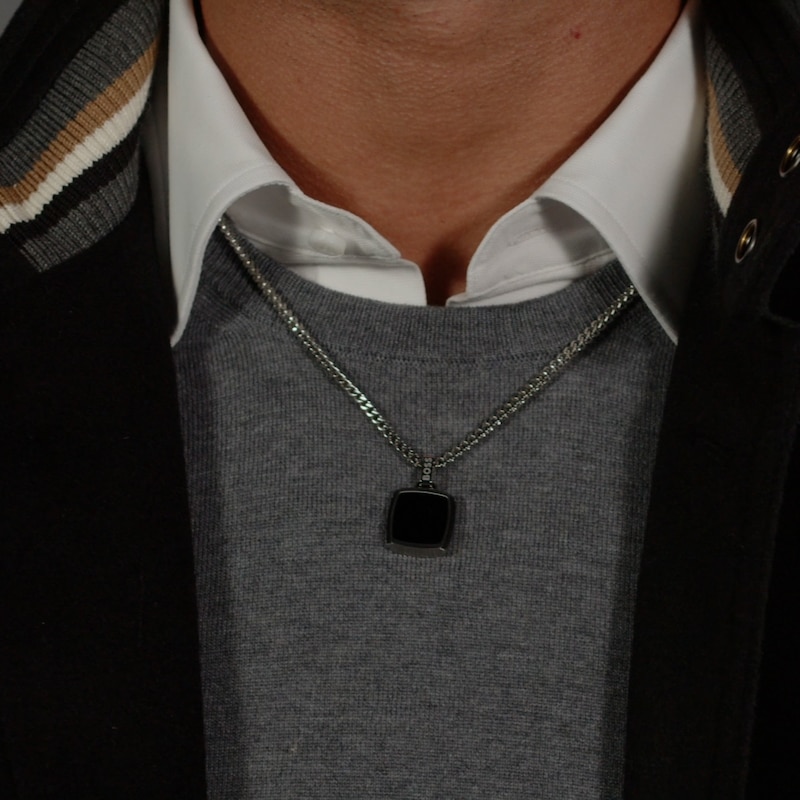 Main Image 5 of BOSS Odell Men's Stainless Steel 22&quot; Black Onyx Pendant Necklace