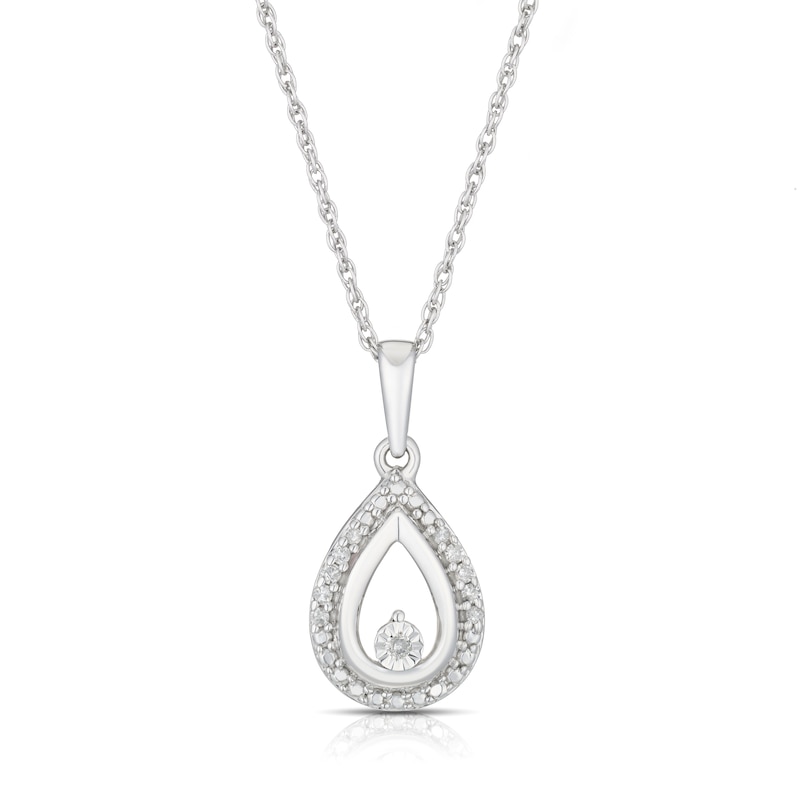 Sterling Silver Diamond Pear Shape Pendant Necklace