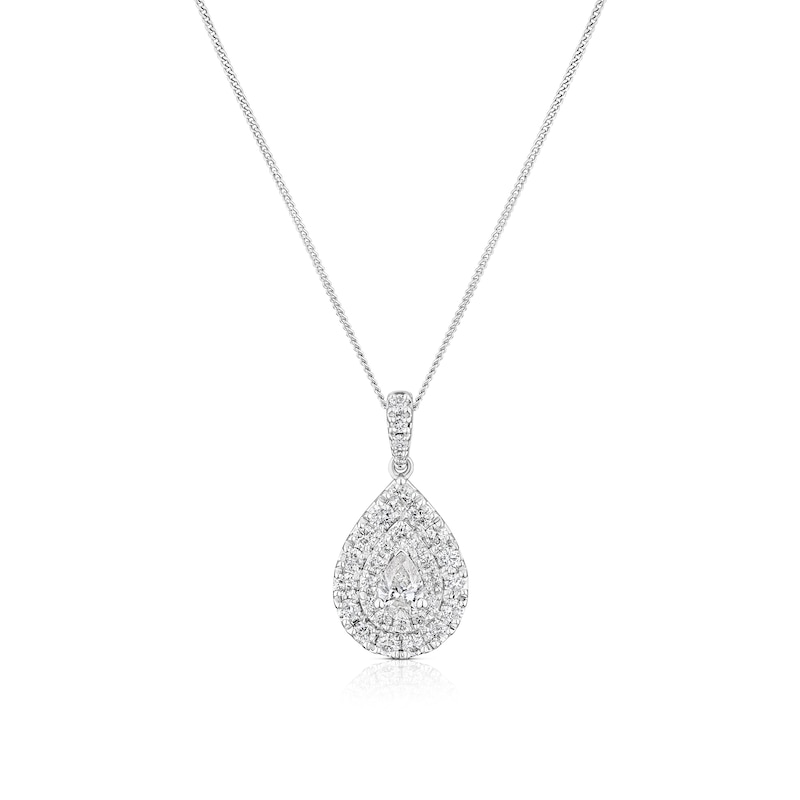 Main Image 1 of Platinum 1ct Diamond Pear Double Halo Pendant Necklace