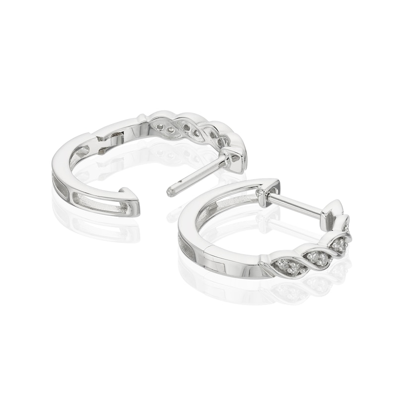 Main Image 2 of 9ct White Gold Diamond Twisted Hoop Earrings