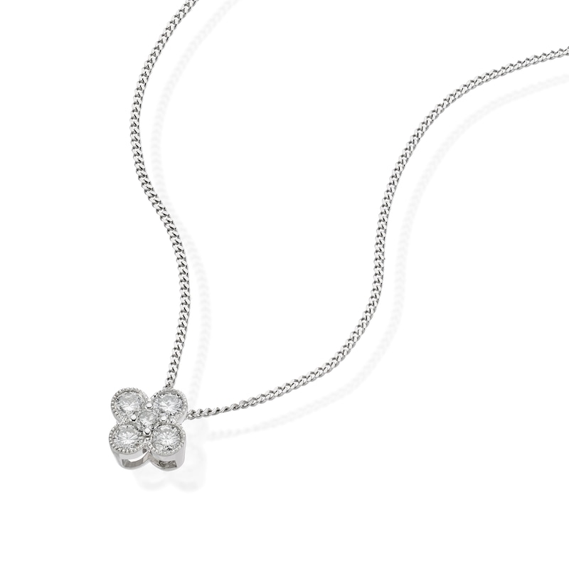 Main Image 2 of 9ct White Gold 0.20ct Diamond Clover Shaped Pendant