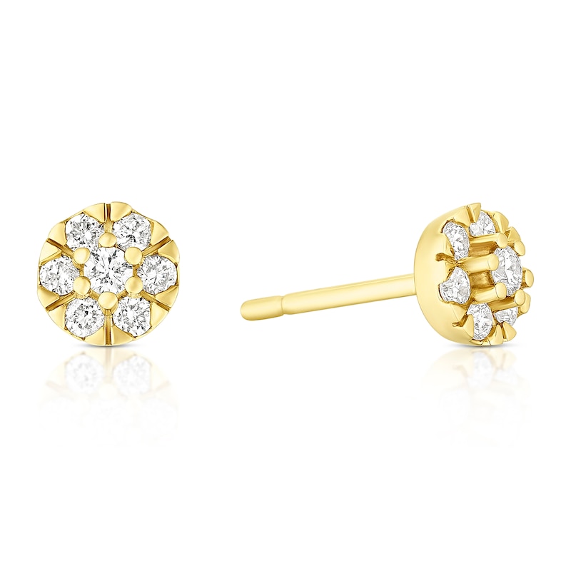 Main Image 1 of 9ct Yellow Gold 0.24ct Diamond Cluster Stud Earrings