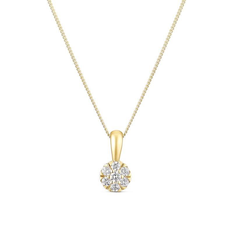 Main Image 1 of 9ct Yellow Gold 18&quot;&quot; 0.19ct Diamond Cluster Pendant