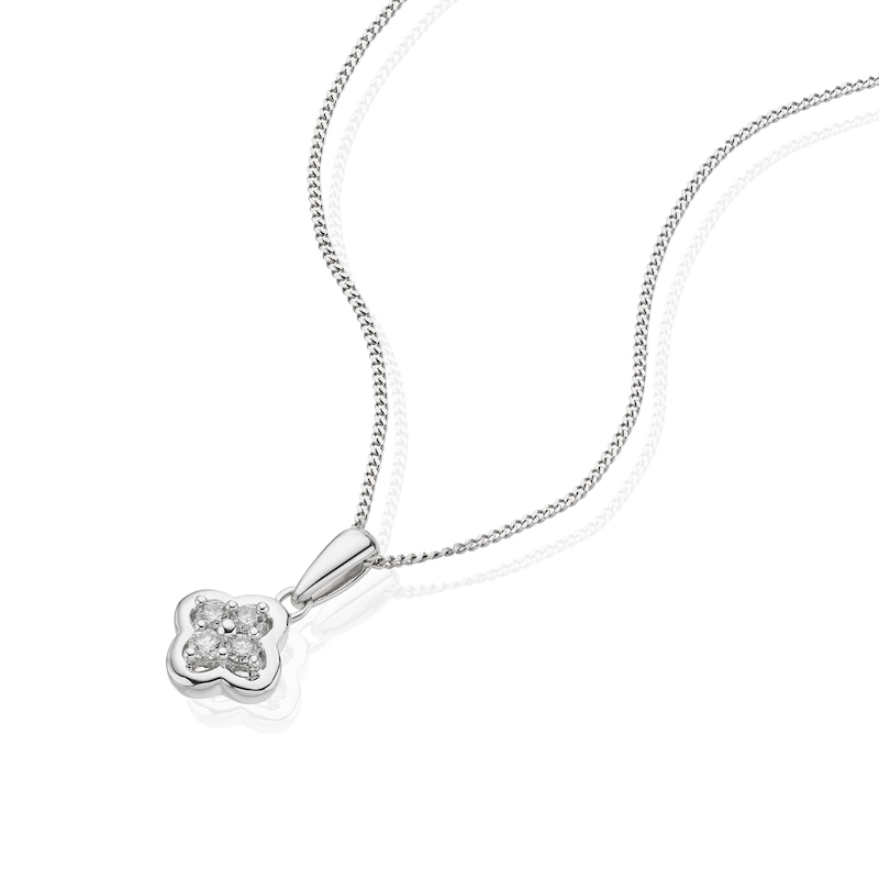 Main Image 2 of Sterling Silver 0.10ct Diamond Clover Shaped Pendant Necklace