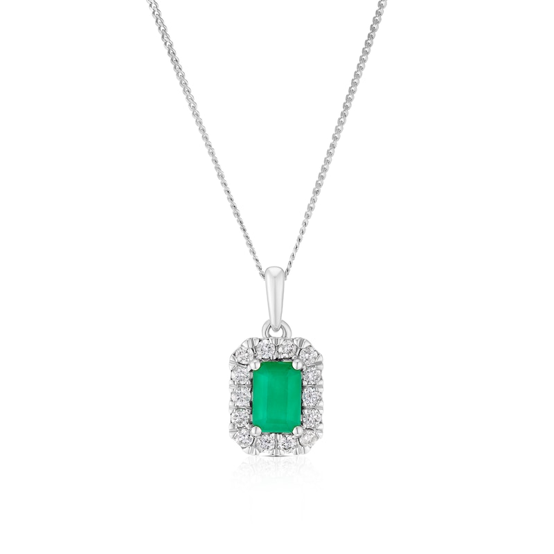 Main Image 1 of 9ct White Gold 0.20ct Diamond & Emerald Halo Pendant