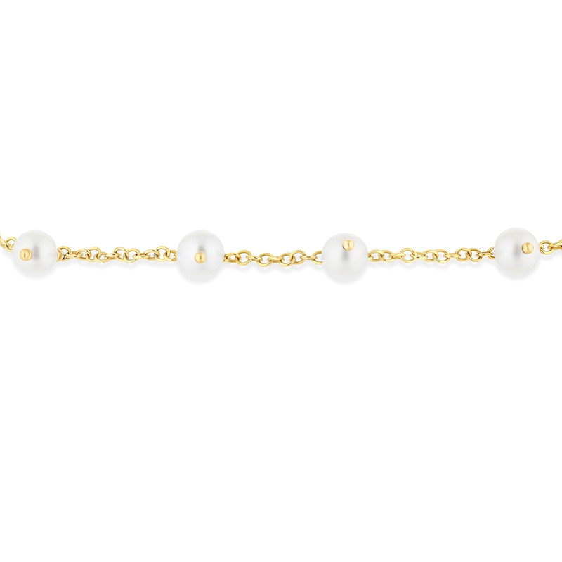 Main Image 2 of 9ct Yellow Gold Cultured Freshwater Pearl 6.25+1&quot; Droplet Station Bracelet