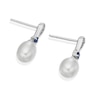 Thumbnail Image 2 of 9ct White Gold Diamond Created Sapphire & Cultured Freshwater Pearl Drop Earrings