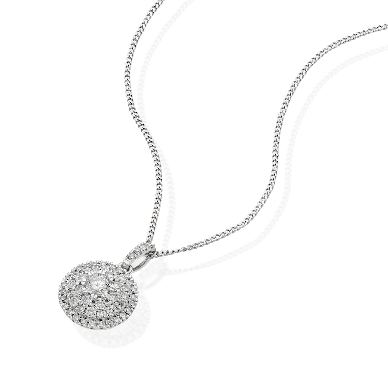 Main Image 2 of 9ct White Gold 18 Inch 0.33ct Diamond Cluster Halo Pendant Necklace