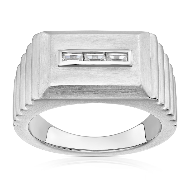 Main Image 1 of Sterling Silver & Cubic Zirconia Baguette Textured Signet Ring