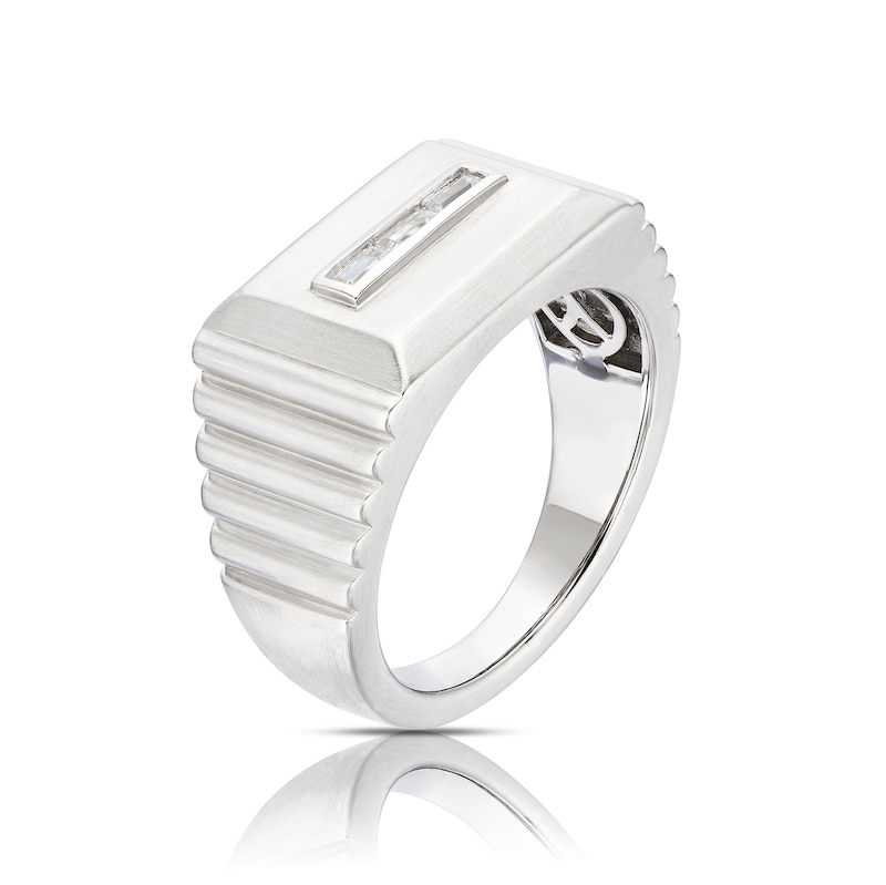 Main Image 2 of Sterling Silver & Cubic Zirconia Baguette Textured Signet Ring