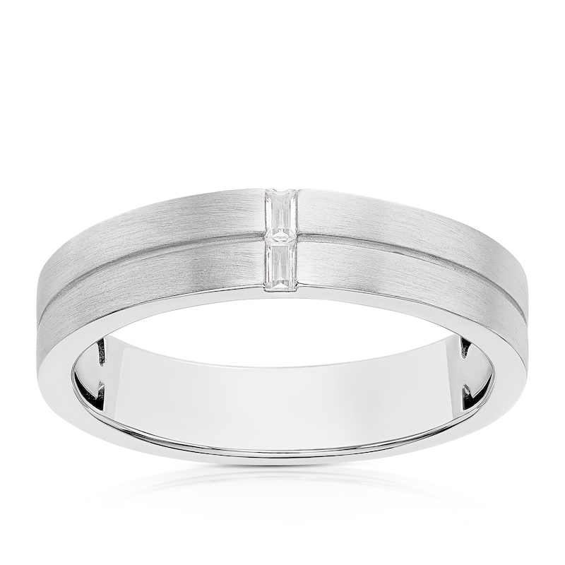 Main Image 1 of Sterling Silver Matte Cubic Zirconia Engraved Band