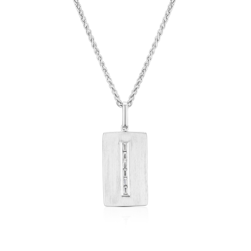 Main Image 1 of Sterling Silver & Cubic Zirconia Square Dog Tag Pendant