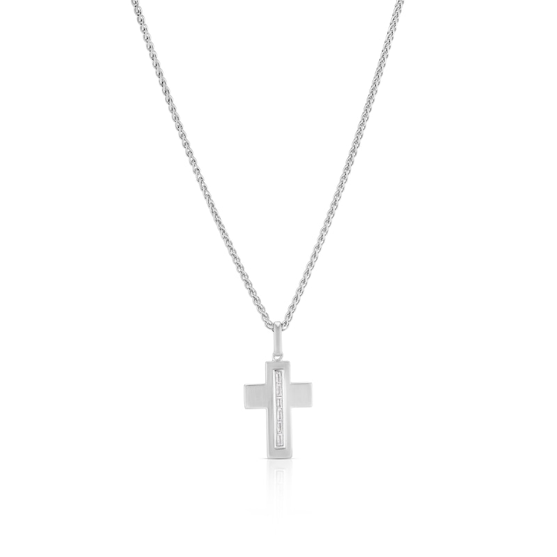 Main Image 1 of Sterling Silver & Cubic Zirconia Cross Pendant Necklace