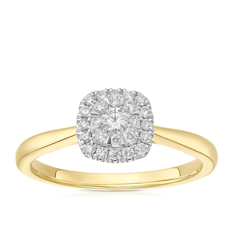 Main Image 1 of 9ct Two Gold 0.25ct Diamond Cushion Shaped Cluster Ring