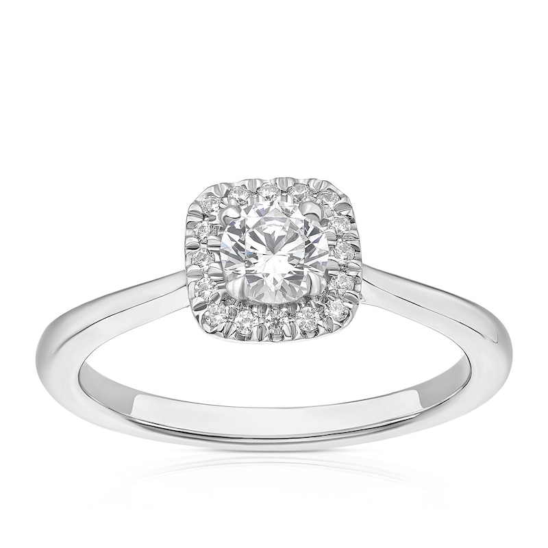 Main Image 1 of 18ct White Gold & Platinum 0.50ct Diamond Cushion Shaped Ring