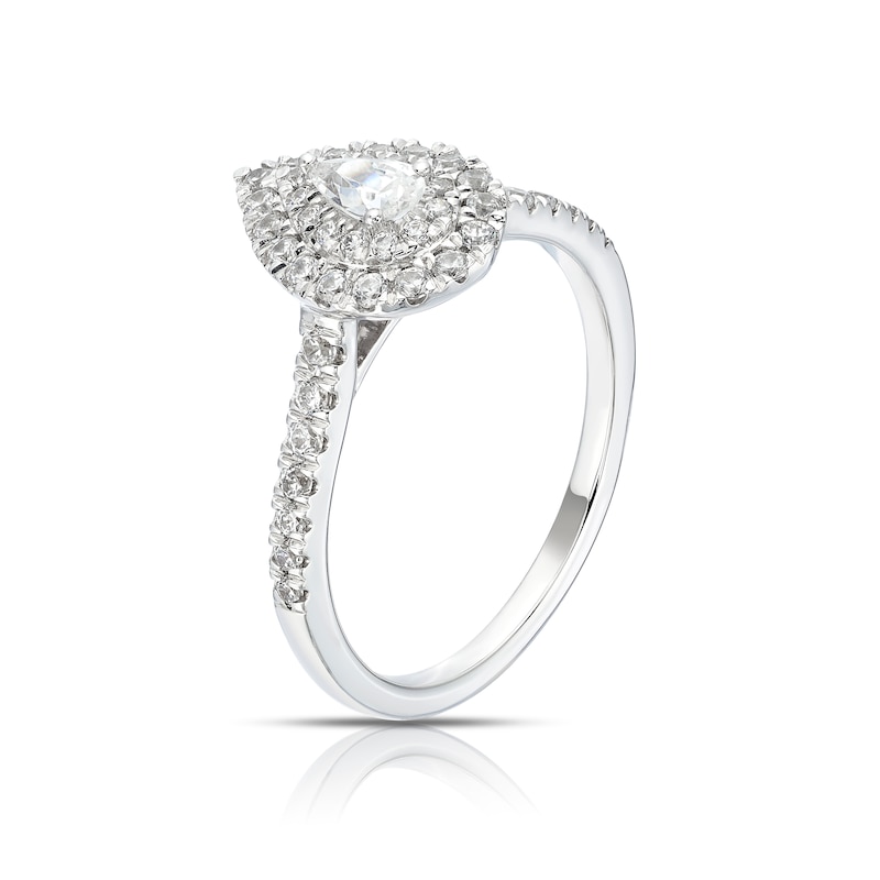 Main Image 2 of 18ct White Gold & Platinum 0.50ct Diamond Pear Shaped Double Halo Ring