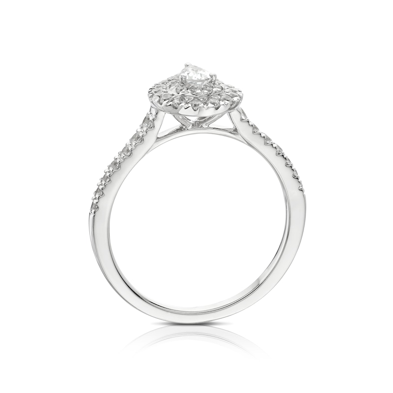 Main Image 3 of 18ct White Gold & Platinum 0.50ct Diamond Pear Shaped Double Halo Ring