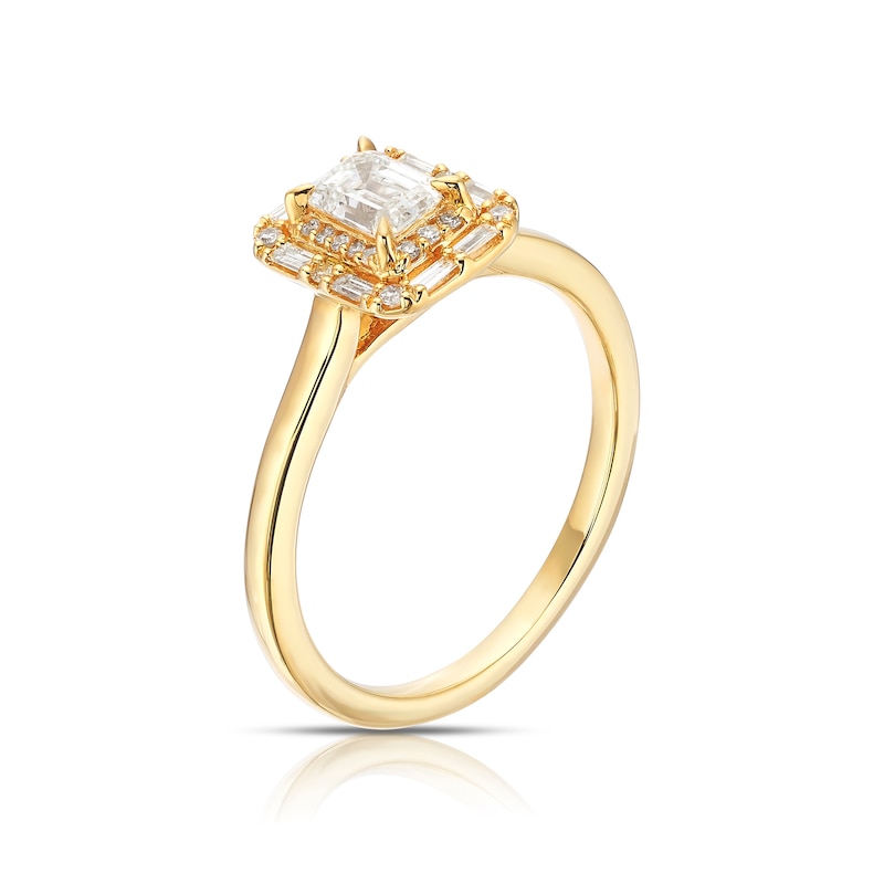 Main Image 2 of 18ct Yellow Gold 0.50ct Diamond Emerald Shaped Double Halo Ring