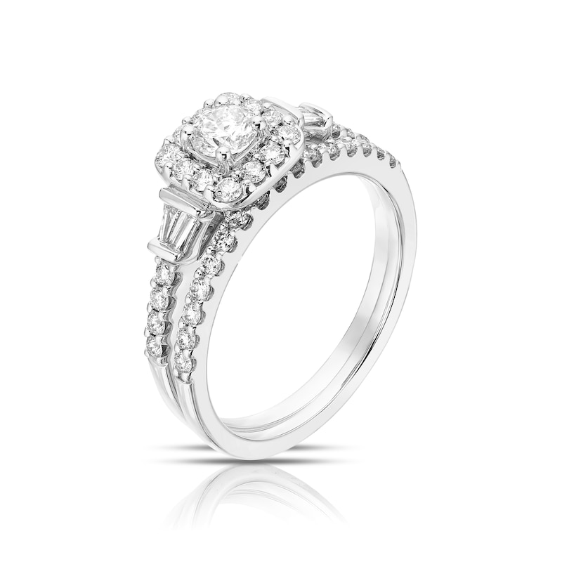 Main Image 2 of Platinum 0.75ct Diamond Cushion Shaped Bridal Set