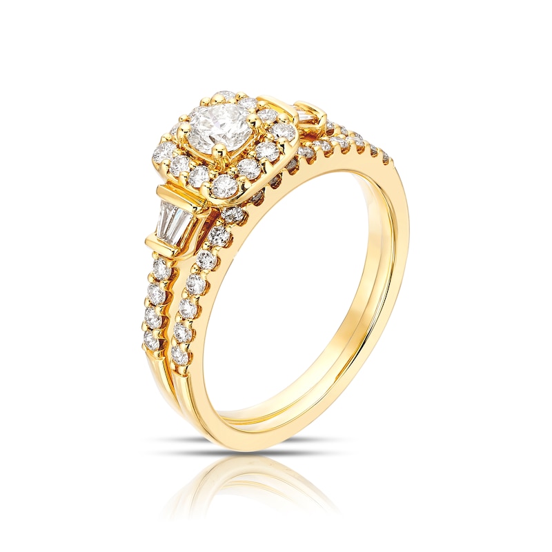 Main Image 2 of 18ct Yellow Gold 0.75ct Diamond Cushion Shaped Bridal Set