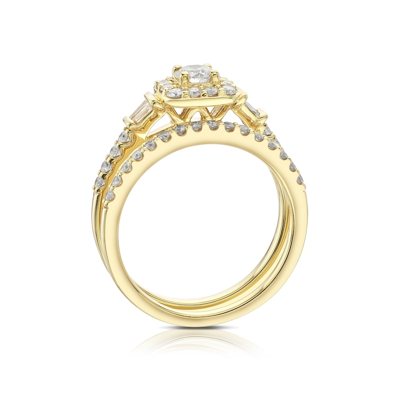 Main Image 3 of 18ct Yellow Gold 0.75ct Diamond Cushion Shaped Bridal Set