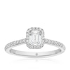 Thumbnail Image 1 of The Diamond Story Platinum 0.75ct Diamond Emerald Shaped Halo Ring