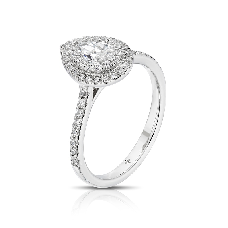 Main Image 2 of The Diamond Story Platinum 0.75ct Diamond Pear Shaped Double Halo Ring