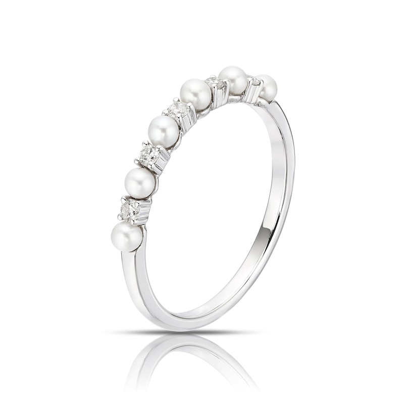 Main Image 2 of 9ct White Gold 0.10ct Diamond & Cultured Freshwater Pearl Eternity Ring