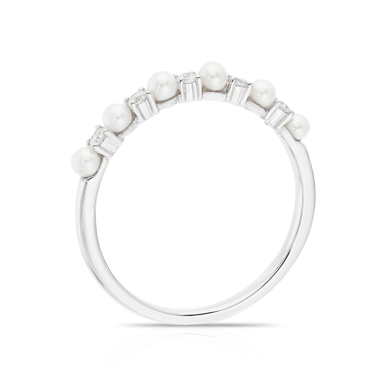 Main Image 3 of 9ct White Gold 0.10ct Diamond & Cultured Freshwater Pearl Eternity Ring