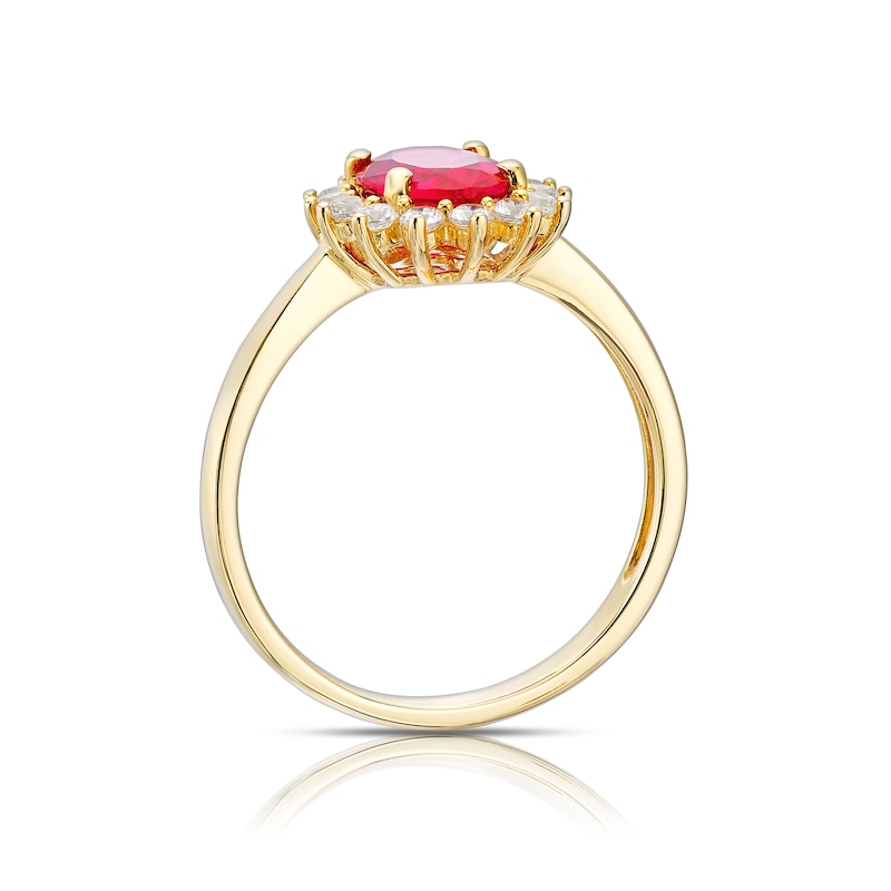 Main Image 3 of 9ct Yellow Gold Created Ruby & Cubic Zirconia Halo Ring