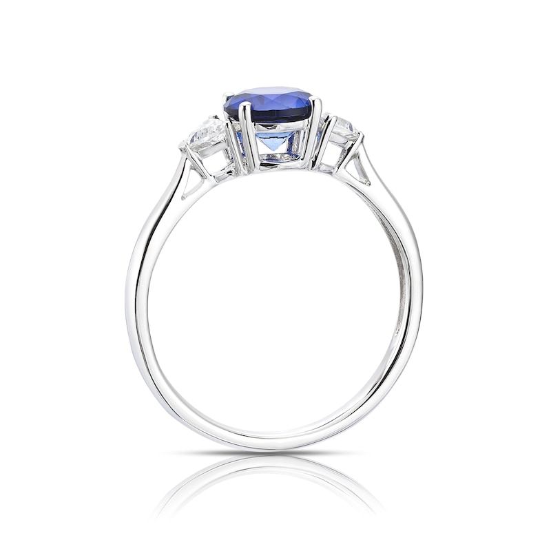 Main Image 3 of 9ct White Gold Created Sapphire & Cubic Zirconia Trilogy Ring