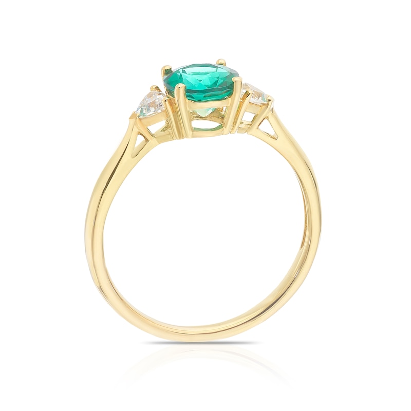 Main Image 3 of 9ct Yellow Gold Created Emerald & Cubic Zirconia Trilogy Ring