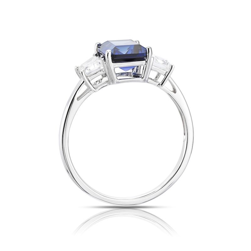 Main Image 3 of 9ct White Gold Created Sapphire & Cubic Zirconia Trilogy Ring