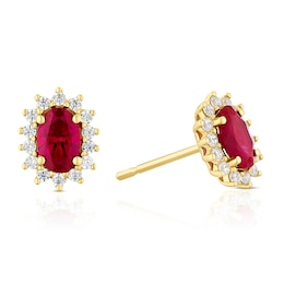 9ct Yellow Gold Created Ruby & Cubic Zirconia Halo Earrings