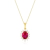 Thumbnail Image 1 of 9ct Yellow Gold 16+2&quot; Created Ruby & Cubic Zirconia Halo Pendant