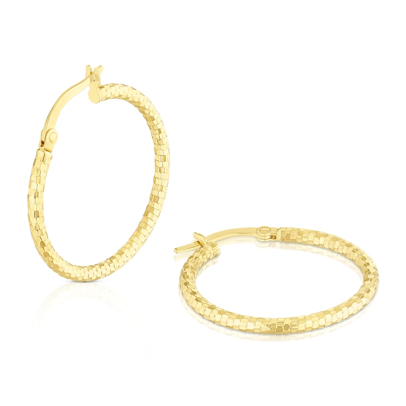 Main Image 1 of 9ct Yellow Gold 20mm Diamond Cut Hoop Earrings