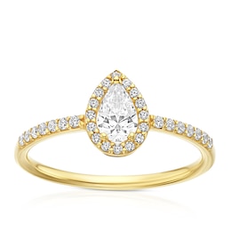 9ct Yellow Gold Cubic Zirconia Pear Shaped Halo Ring