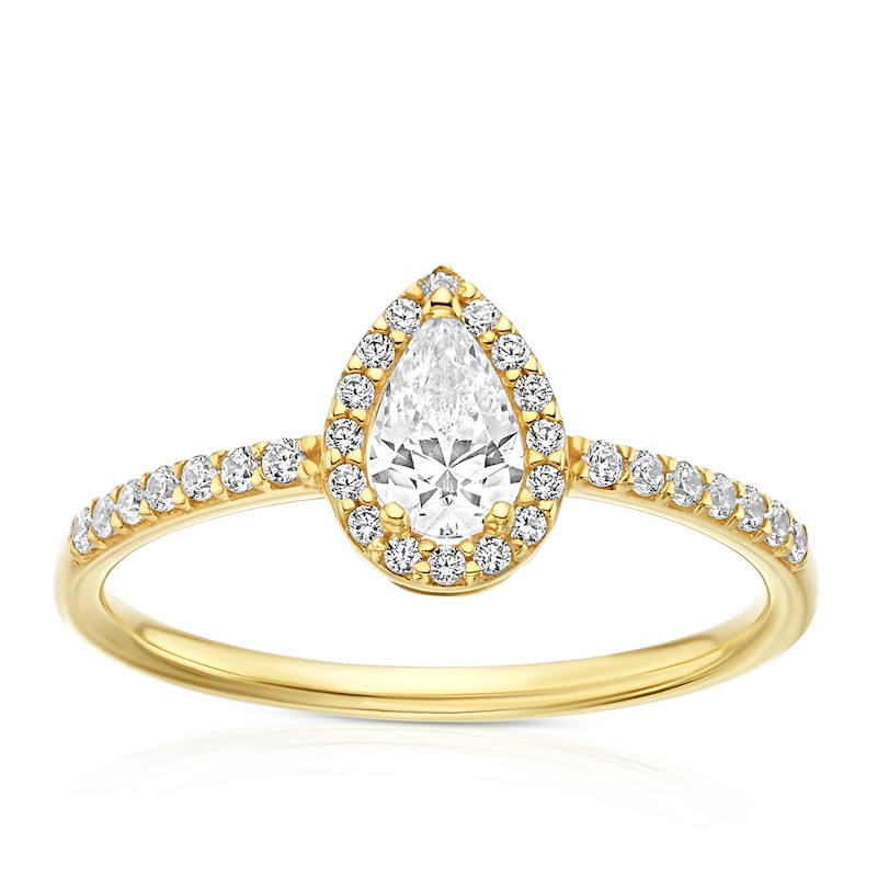 Main Image 1 of 9ct Yellow Gold Cubic Zirconia Pear Shaped Halo Ring