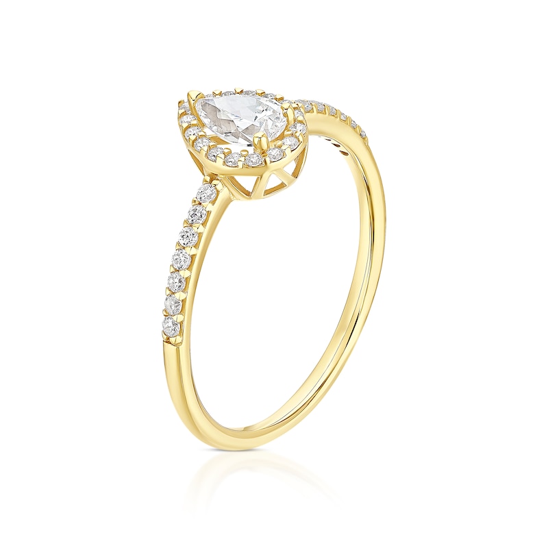 Main Image 2 of 9ct Yellow Gold Cubic Zirconia Pear Shaped Halo Ring