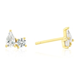 9ct Yellow Gold Round & Pear Cubic Zirconia Stud Earrings