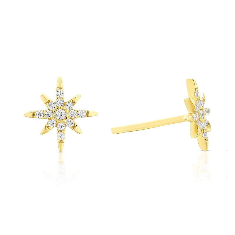 Main Image 1 of 9ct Yellow Gold Cubic Zirconia Pavé Star Stud Earrings