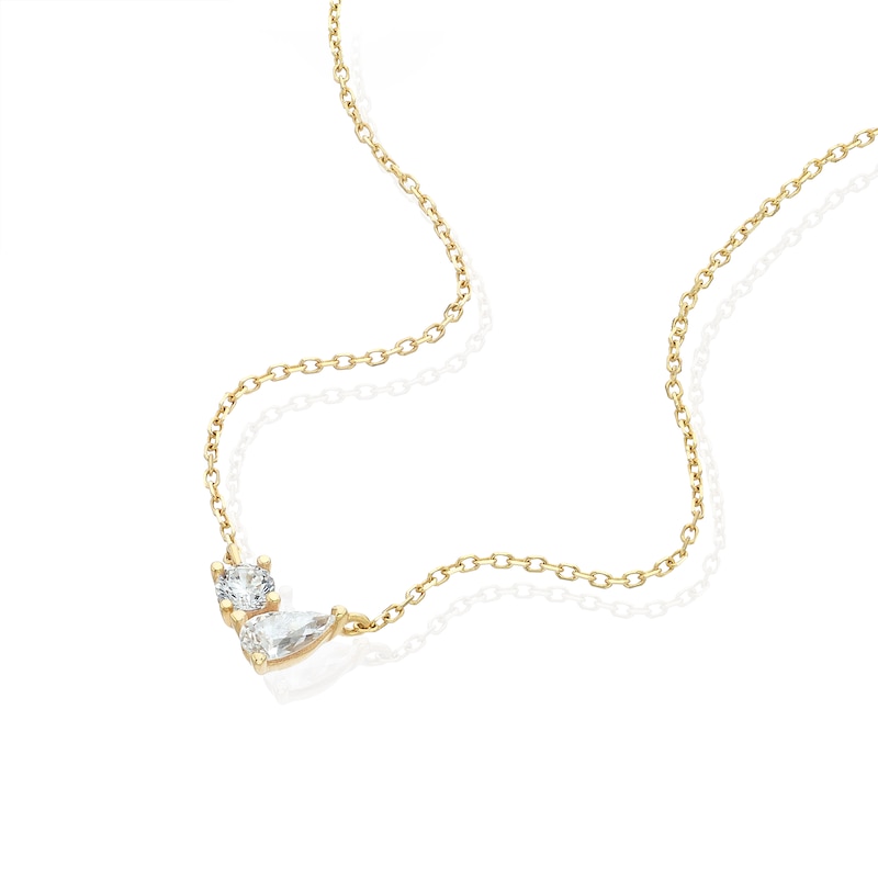 Main Image 2 of 9ct Yellow Gold 16+2&quot; Round & Pear Cubic Zirconia Necklace