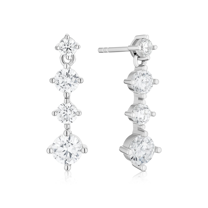 Main Image 1 of Sterling Silver Graduated Cubic Zirconia Drop Earrings