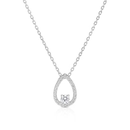 Sterling Silver 17+1&quot; Open Teardrop Cubic Zirconia Pendant