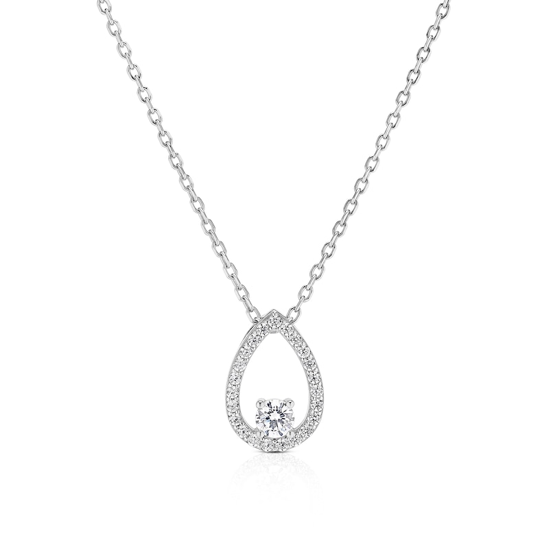 Main Image 1 of Sterling Silver 17+1&quot; Open Teardrop Cubic Zirconia Pendant