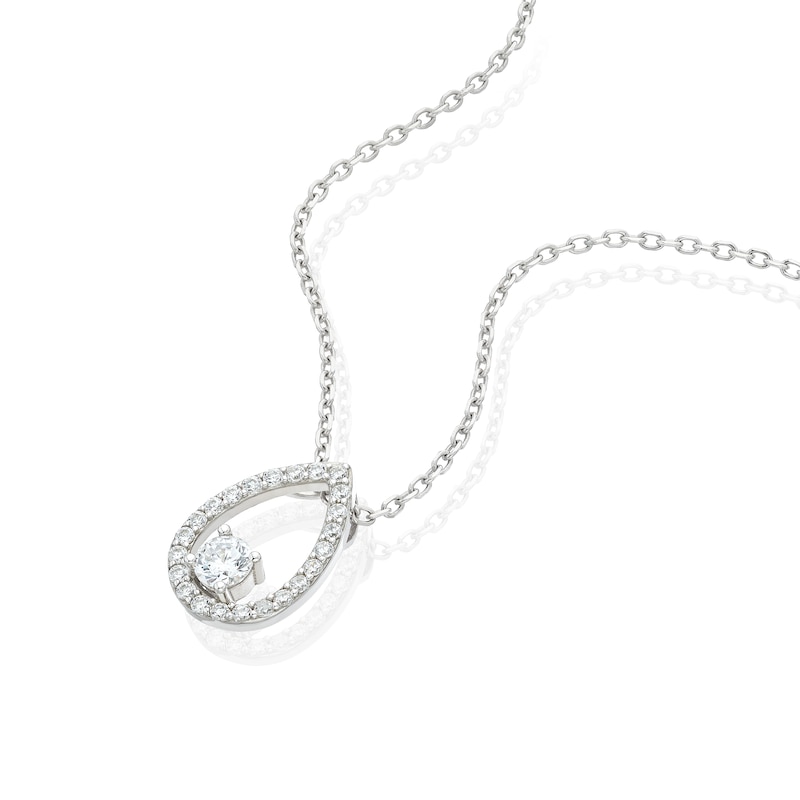 Main Image 2 of Sterling Silver 17+1&quot; Open Teardrop Cubic Zirconia Pendant