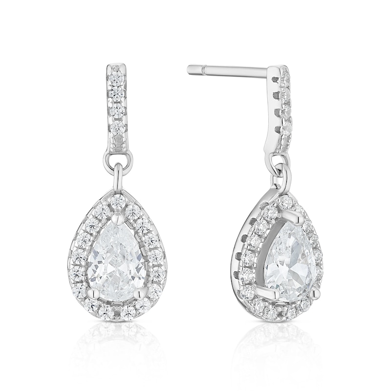 Main Image 1 of Sterling Silver Cubic Zirconia Halo Pear Shaped Drop Earrings